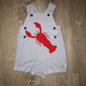 Baby boy lobster blue overalls